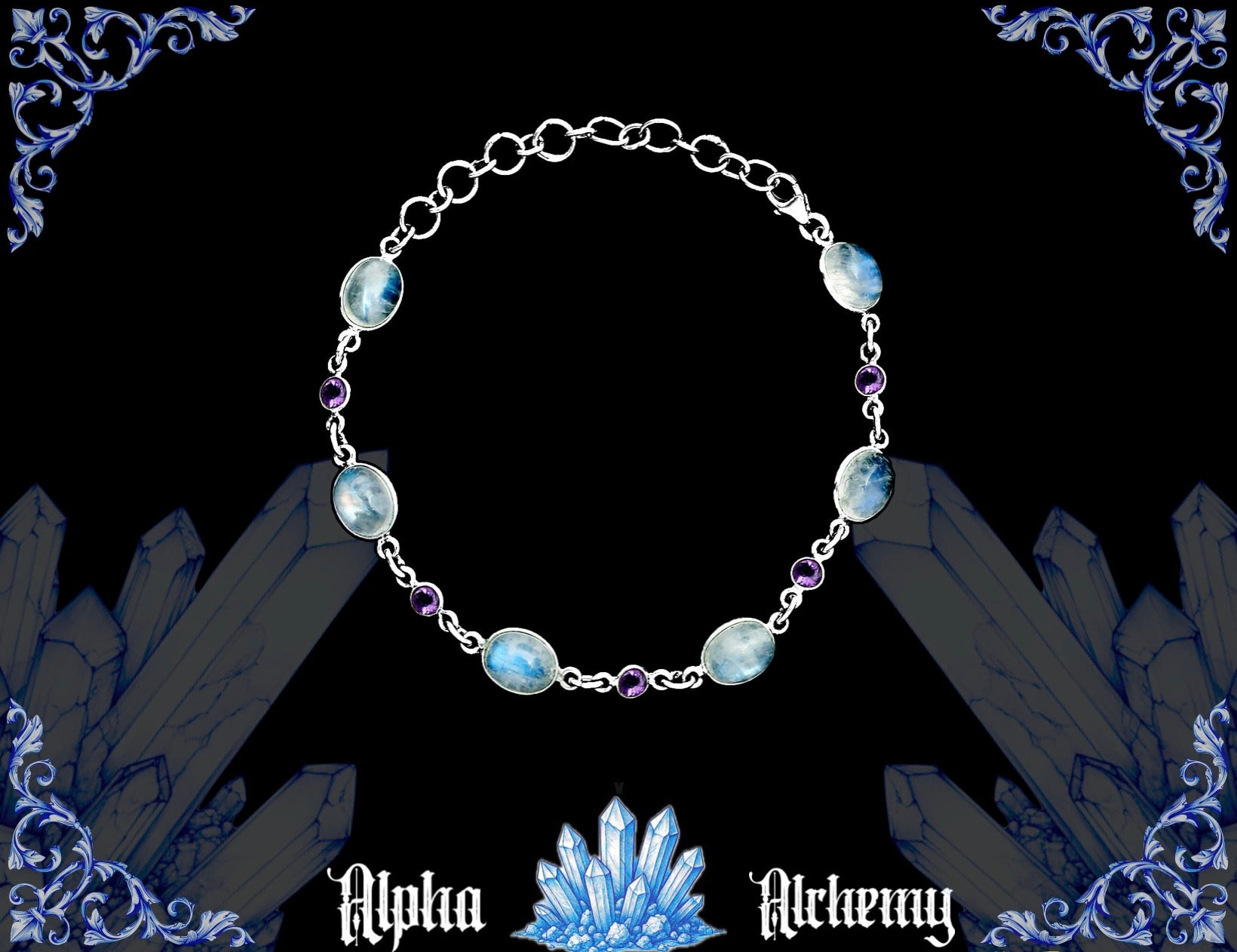 Premium Quality Rainbow Moonstone - Amethyst Crystal Bracelet