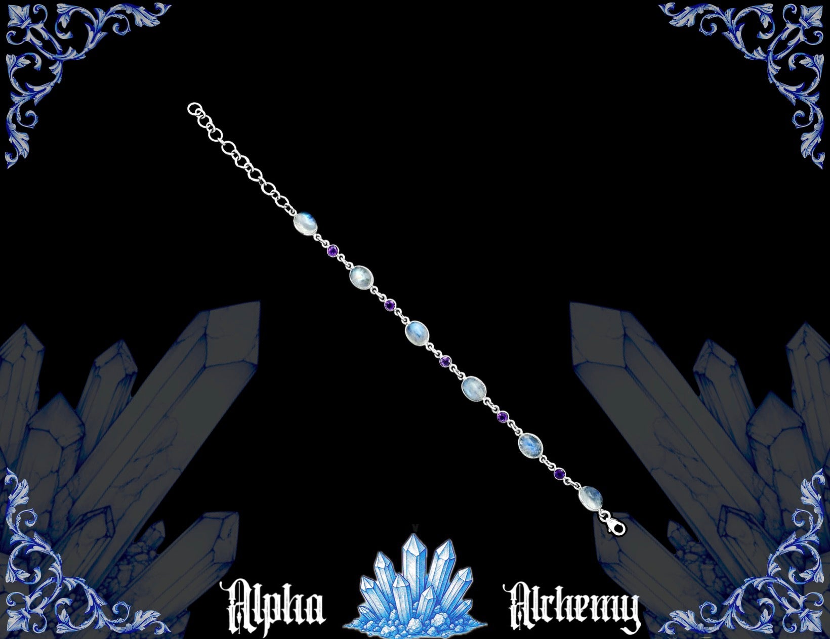 Premium Quality Rainbow Moonstone - Amethyst Crystal Bracelet